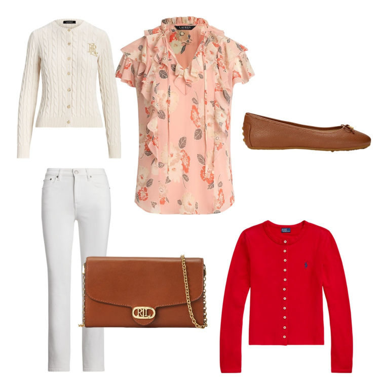 Outfit donna - Comoda e chic. Stile Casual chic per Tutti i giorni. Abbinamento con cardigans, borse a tracolla, jeans dritti, ballerine, cardigans, camicie.