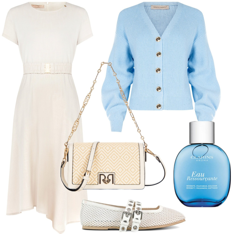 Outfit donna - Primavera bon ton. Stile Bon Ton per Tutti i giorni. Abbinamento con profumi, cardigans, vestiti, borse a spalla, ballerine.