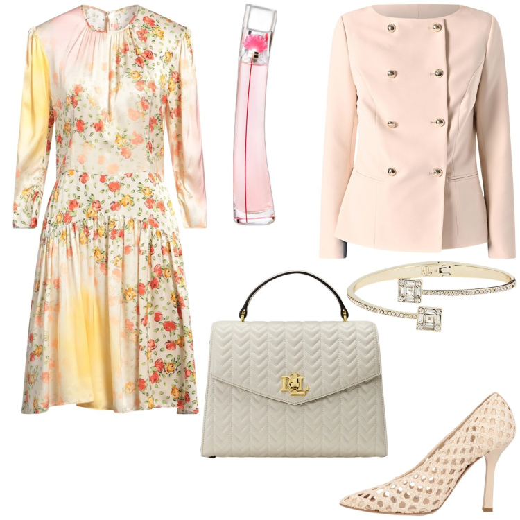 Outfit donna - Floreale vintage in primavera -@jsabelle. Stile Vintage retrò per Tutti i giorni. Abbinamento con vestiti midi/longuette, décolleté, profumi, blazer, braccialetti, borse a mano.