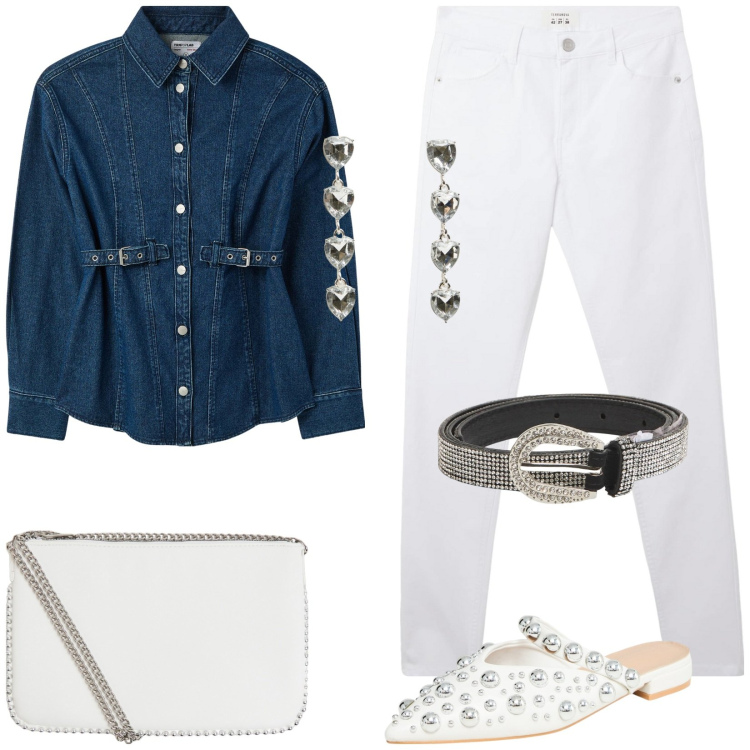 Outfit donna - Terranova - New Collection PE25. Stile Sporty chic per Tutti i giorni. Abbinamento con orecchini, camicie, ballerine, cinture, borse a tracolla, pantaloni.