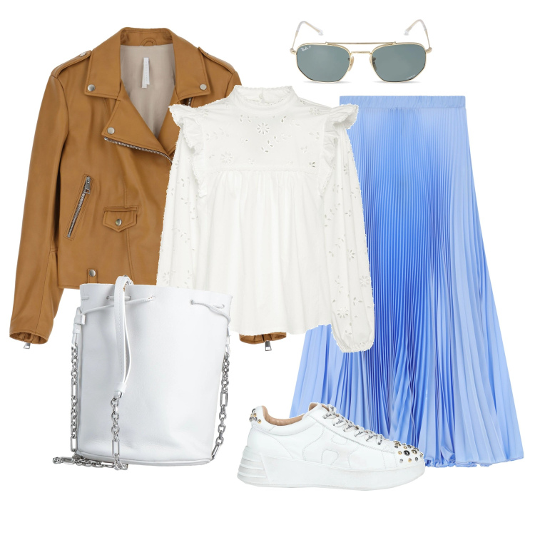 Outfit donna - Bicolore. Stile Casual chic Abbinamento con sneakers, borse a spalla, giacche, gonne lunghe, occhiali da sole, camicie.