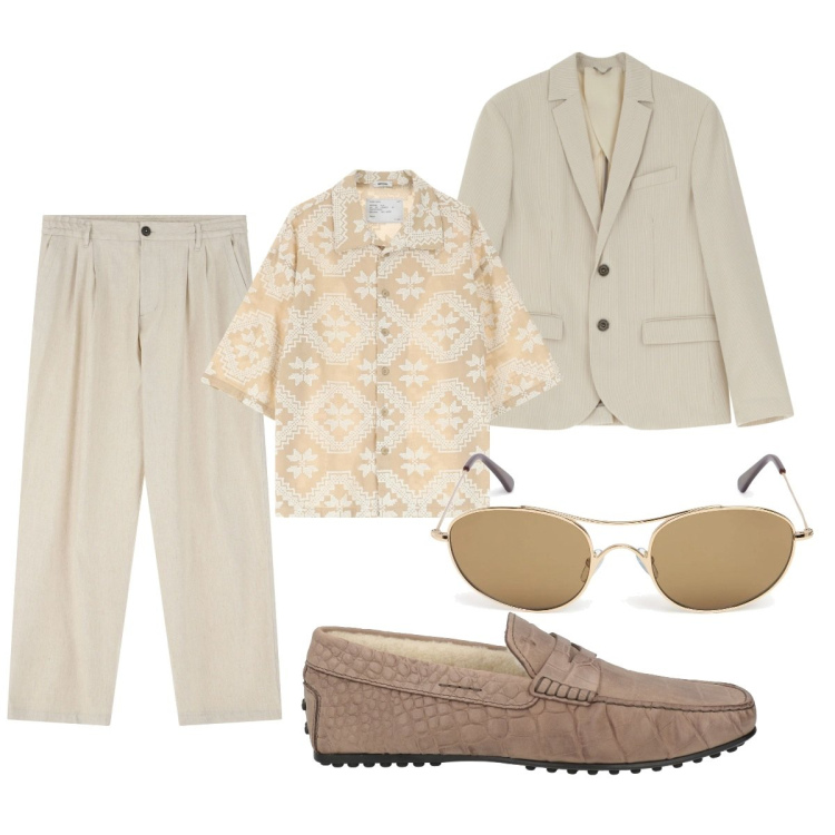 Outfit uomo - Total look #2081900. Stile Trendy per Tutti i giorni. Abbinamento con scarpe stringate, pantaloni, giacche, camicie a manica corta, occhiali da sole.