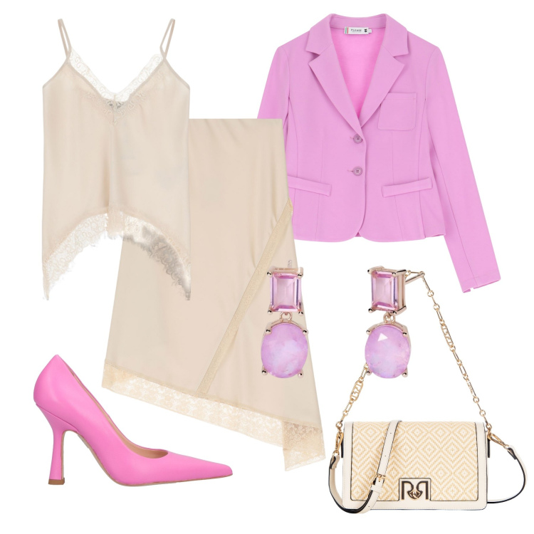 Outfit donna - Dettaglio pizzo trasparente. Stile Chic per Serata fuori. Abbinamento con décolleté, orecchini, gonne longuette, top, blazer, borse a spalla.