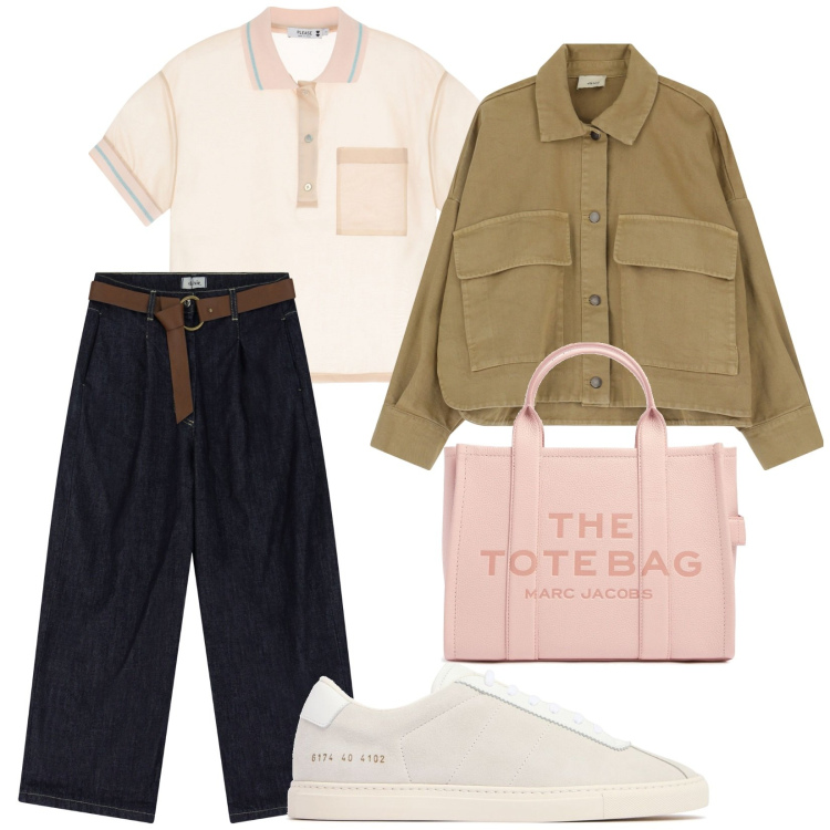 Outfit donna - Total look #2081919. Stile Casual per Tutti i giorni. Abbinamento con polo, cappotti, jeans, shopping bag, sneakers.