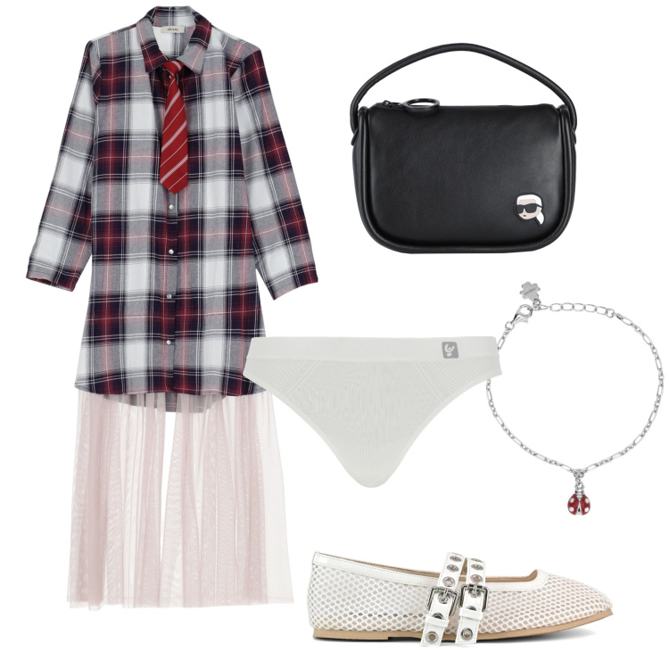 Outfit donna - Trasparente in ufficio. Stile Trendy per Ufficio. Abbinamento con borse a mano, braccialetti con ciondoli, perizomi, vestiti chemisier, ballerine.