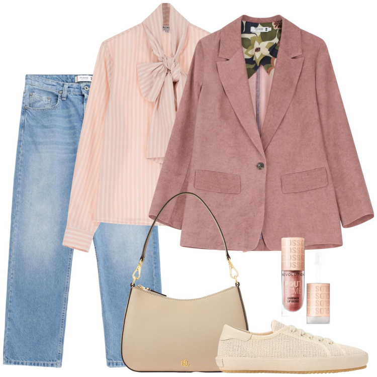 Outfit donna - È quasi primavera. Stile Casual chic per Scuola/Università. Abbinamento con gloss, blazer, camicie, jeans, sneakers, borse a spalla.