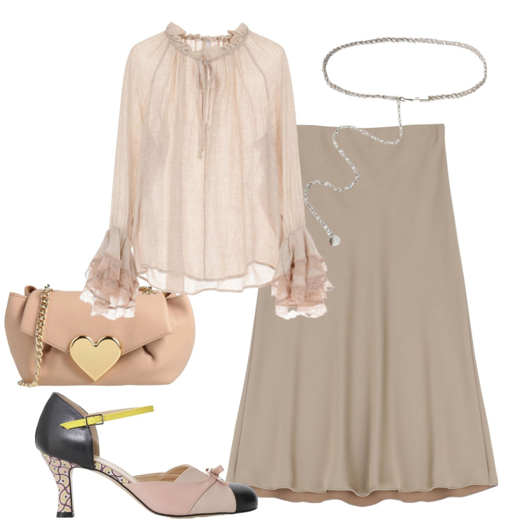 Outfit donna - Serata. Stile Trendy per Serata fuori. Abbinamento con borse a tracolla, bluse, gonne, décolleté, cinture.