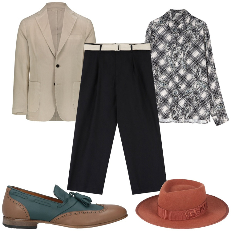 Outfit uomo - Total look #2082033. Stile Trendy per Tutti i giorni. Abbinamento con scarpe stringate, cappelli, camicie, pantaloni, giacche.