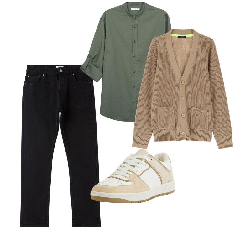 Outfit uomo - Cardigan a marzo. Stile Casual per Tutti i giorni. Abbinamento con cardigans, camicie, pantaloni, sneakers.
