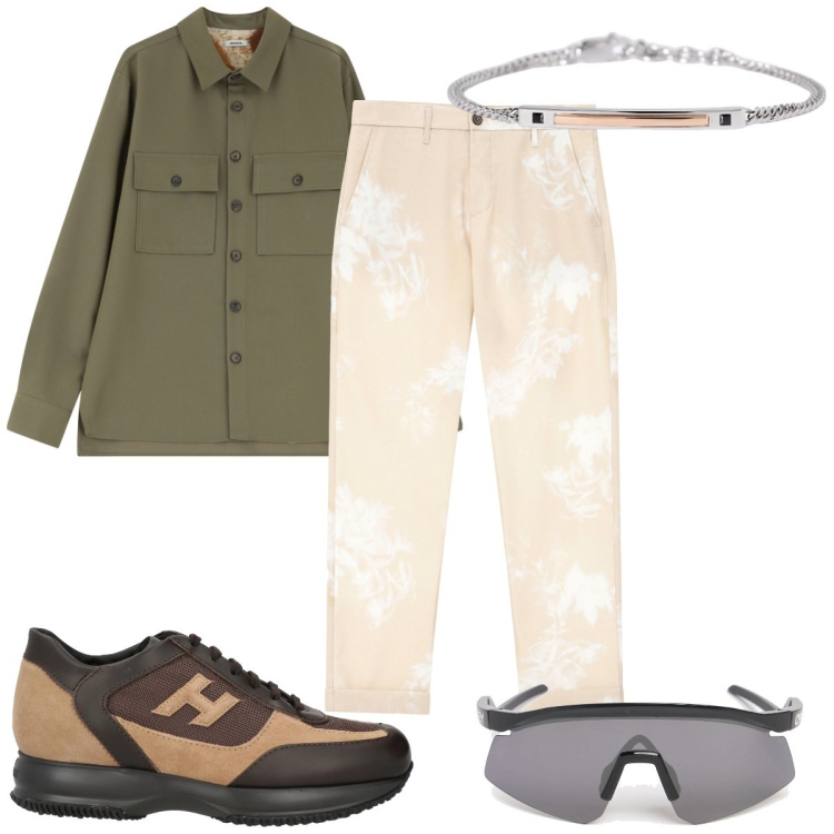 Outfit uomo - Total look #2082039. Stile Trendy per Tutti i giorni. Abbinamento con sneakers, braccialetti, pantaloni, camicie, occhiali da sole.