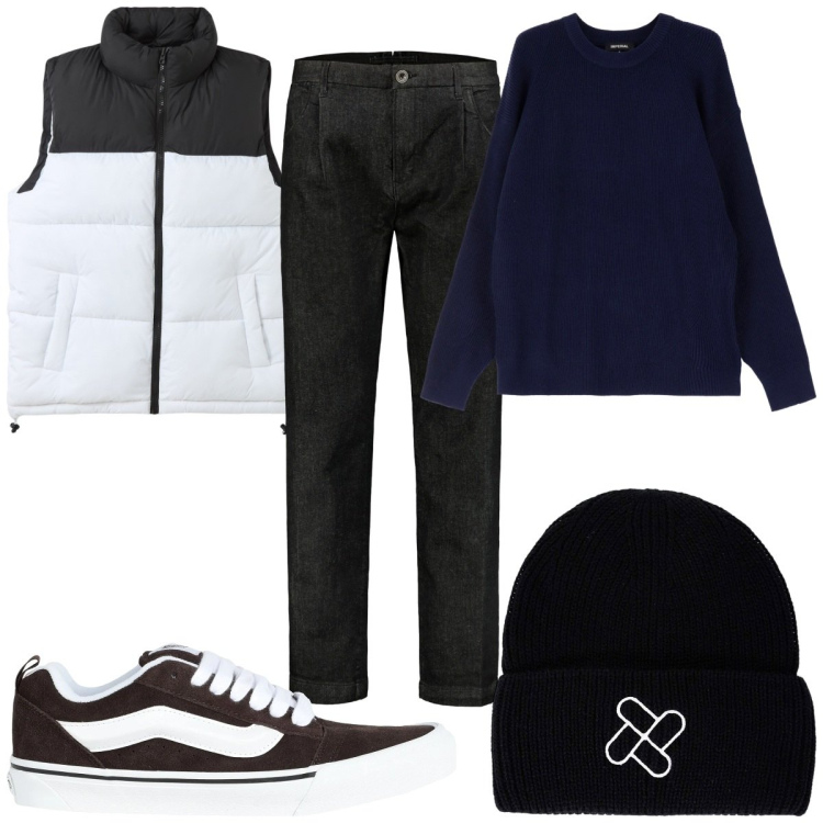 Outfit uomo - Total look #2082051. Stile Casual per Tutti i giorni. Abbinamento con sneakers, piumini, pullovers, berretti, jeans.