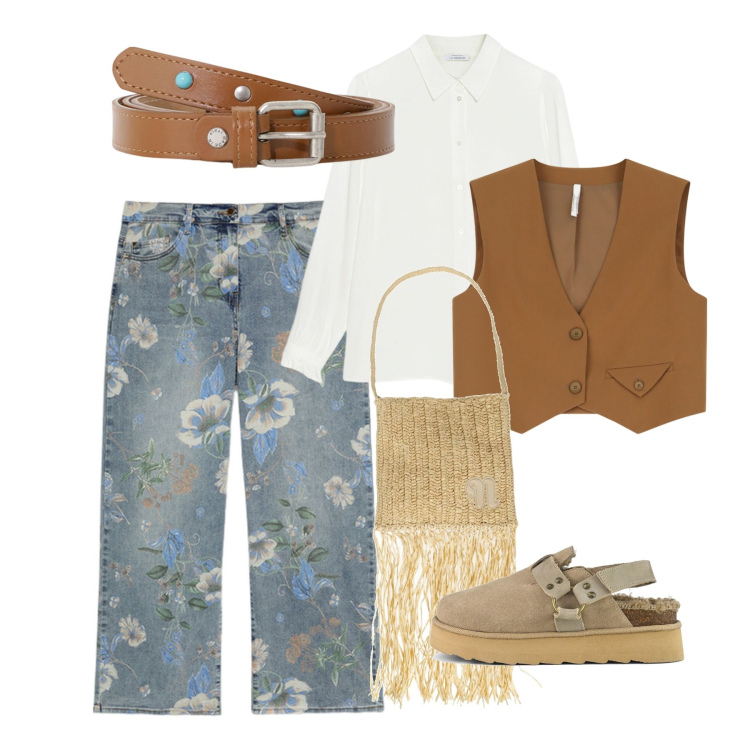 Outfit donna - Primavera boho - @ambrosiajsi. Stile Boho per Tutti i giorni. Abbinamento con borse a spalla, gilet, cinture, sabot, camicie, jeans dritti.