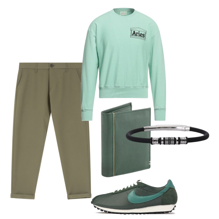 Outfit uomo - Passeggiata. Stile Urban per Tutti i giorni. Abbinamento con felpe, braccialetti, pantaloni chino, sneakers, portafogli.