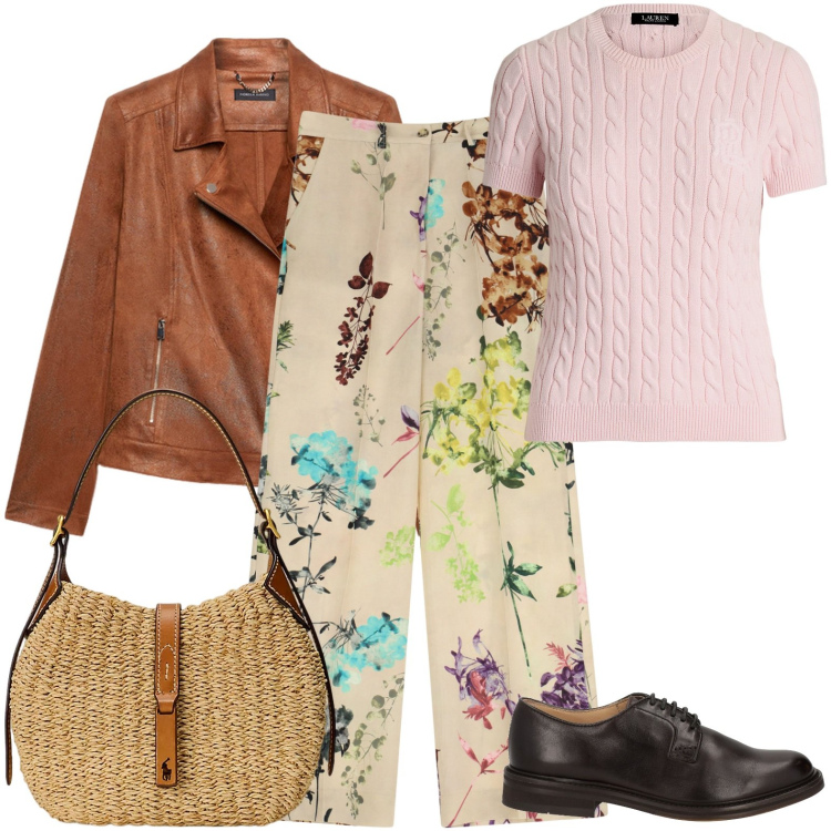 Outfit donna - Boho con stile. Stile Casual chic per Tutti i giorni. Abbinamento con scarpe stringate, pantaloni a palazzo, borse a spalla, t-shirt, blazer.