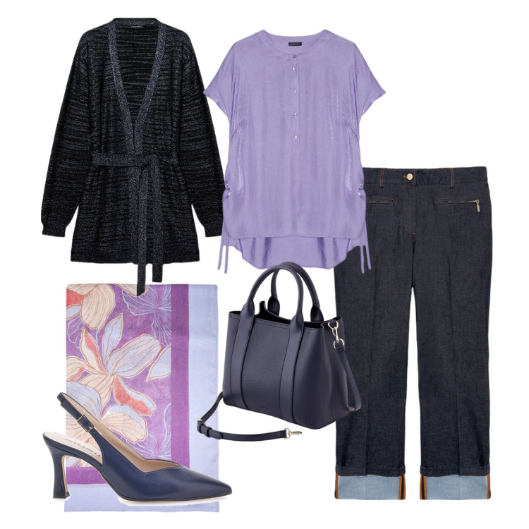 Outfit donna - Blusa con coulisse laterali. Stile Casual chic per Ufficio. Abbinamento con décolleté, bluse, jeans dritti, cardigans, borse a mano, stole.