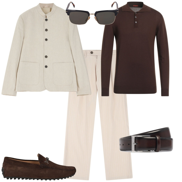 Outfit uomo - Total look #2082199. Stile Business/Elegante per Tutti i giorni. Abbinamento con pullovers, scarpe stringate, pantaloni, giacche, occhiali da sole, cinture.