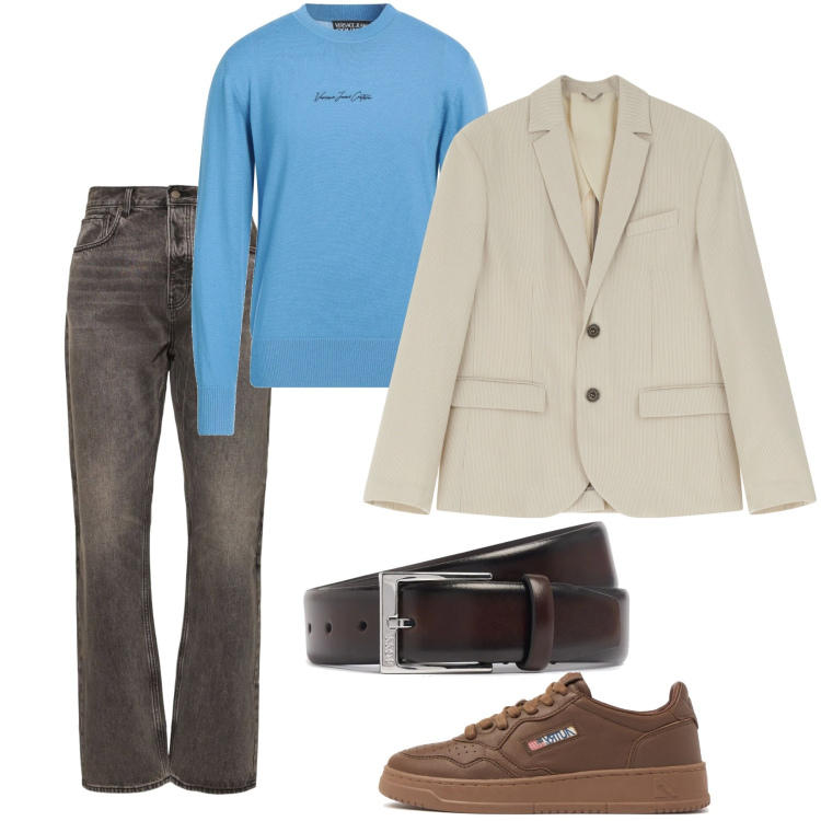 Outfit uomo - Fine marzo. Stile Casual per Tutti i giorni. Abbinamento con pullovers, giacche, sneakers, cinture, jeans.