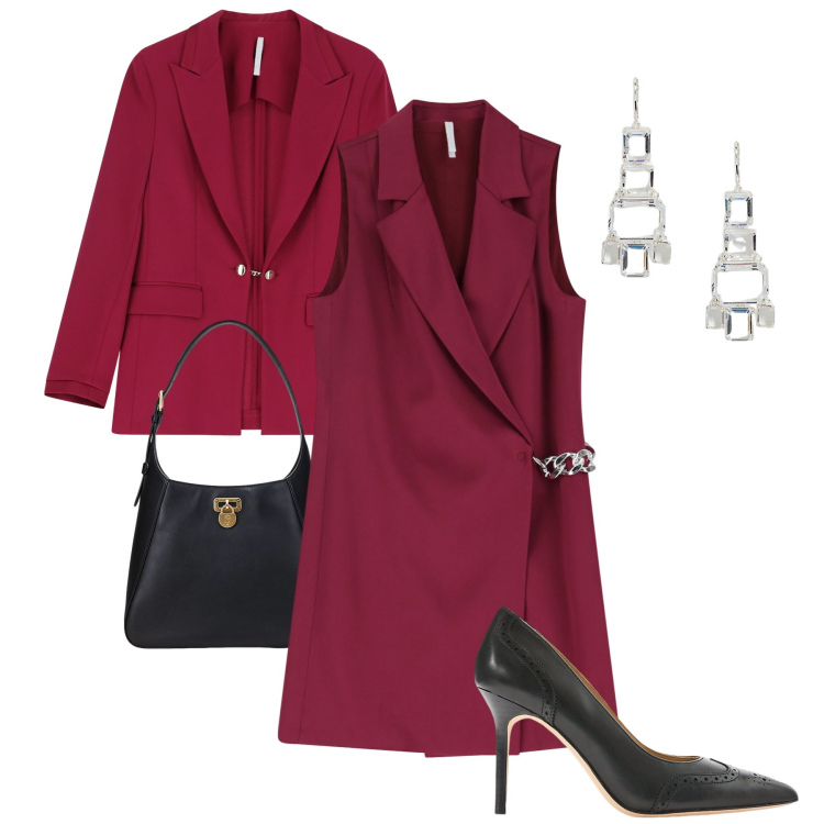 Outfit donna - Imperial take off. Stile Bon Ton per Ufficio. Abbinamento con blazer, vestiti corti, borse a spalla, décolleté, orecchini.