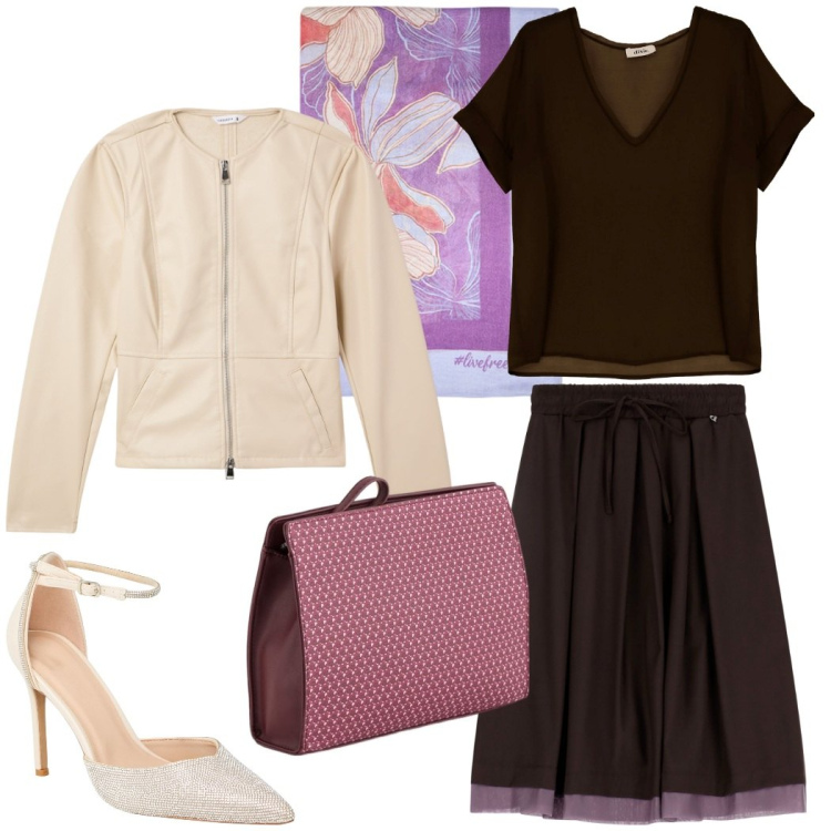 Outfit donna - Eleganti trasparenze. Stile Glamour per Serata fuori. Abbinamento con blazer, décolleté, gonne longuette, bluse, valigie, stole.
