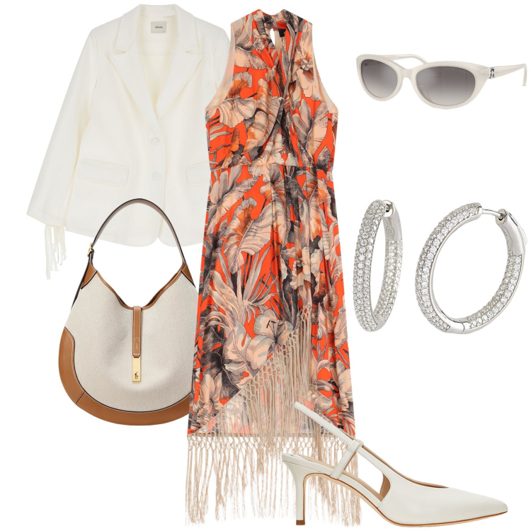 Outfit donna - L’abito con le frange. Stile Boho per Cerimonia. Abbinamento con orecchini, occhiali da sole, borse a spalla, décolleté, vestiti midi/longuette, blazer.