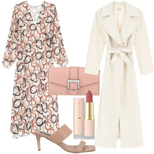 Outfit donna - Cappotto latte. Stile Bon Ton per Ufficio. Abbinamento con borse a mano, sandali in pelle, rossetti, vestiti midi/longuette, cappotti.