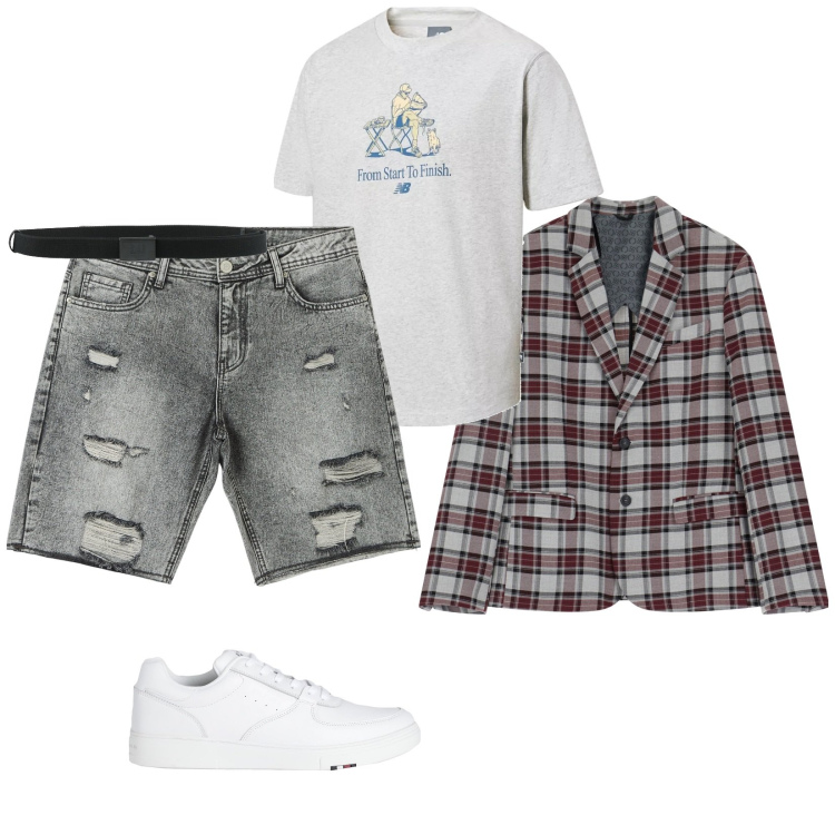 Outfit uomo - Jeans corto e giacca. per Mare. Abbinamento con cinture, sneakers, shorts, t-shirt, giacche.
