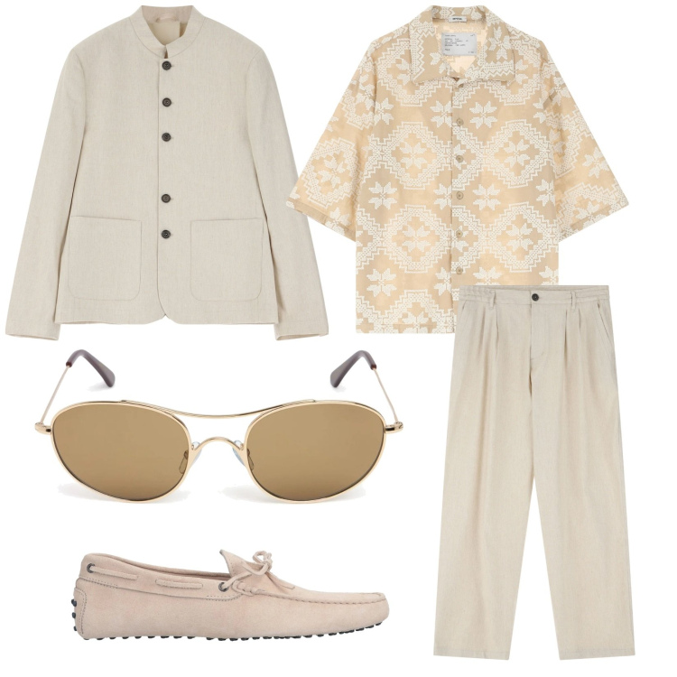 Outfit uomo - Matrimonio estivo. per Cerimonia. Abbinamento con scarpe stringate, pantaloni, giacche, camicie a manica corta, occhiali da sole.