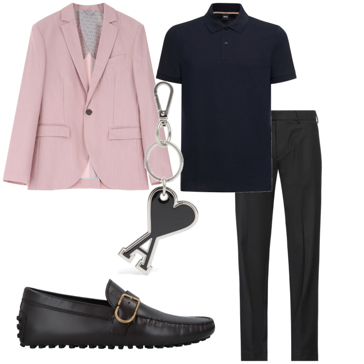 Outfit uomo - La giacca rosa. per Tutti i giorni. Abbinamento con pantaloni, scarpe stringate, giacche, portachiavi, polo.