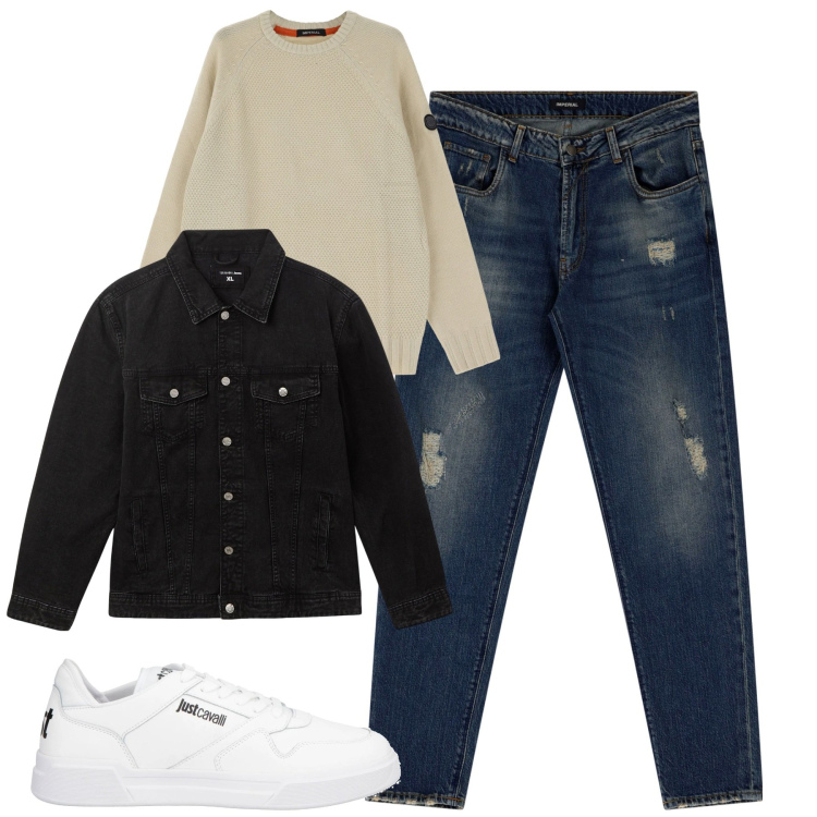 Outfit uomo - Total look #2082329. Stile Casual per Tutti i giorni. Abbinamento con sneakers, giacche, jeans dritti, maglieria.