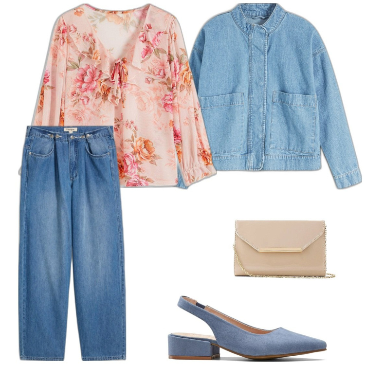 Outfit donna - A modo mio. Stile Casual chic per Tutti i giorni. Abbinamento con décolleté, pochette, jeans, maglieria, blazer.