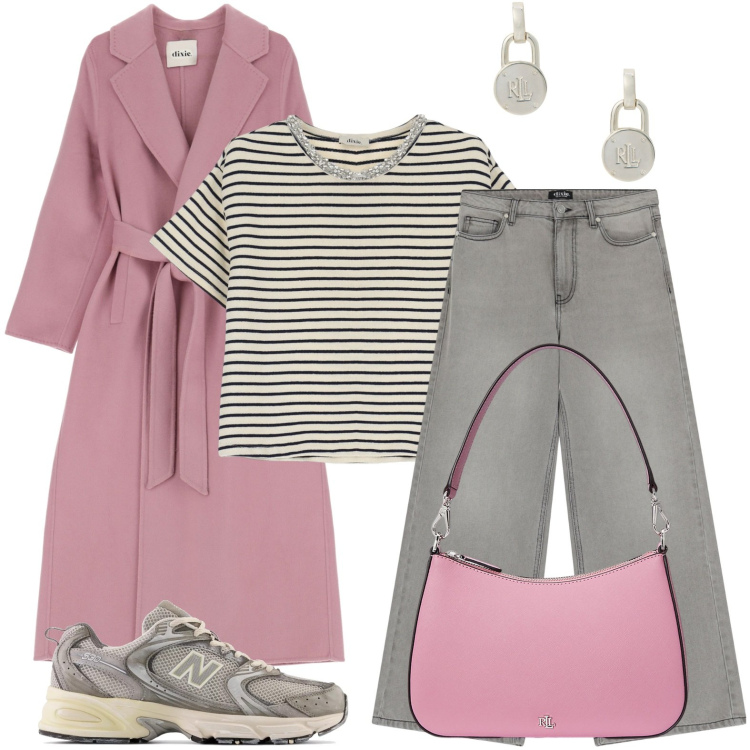 Outfit donna - Romantica in Sneakers. Stile Casual chic per Tutti i giorni. Abbinamento con sneakers, jeans, cappotti, t-shirt, orecchini, borse a spalla.