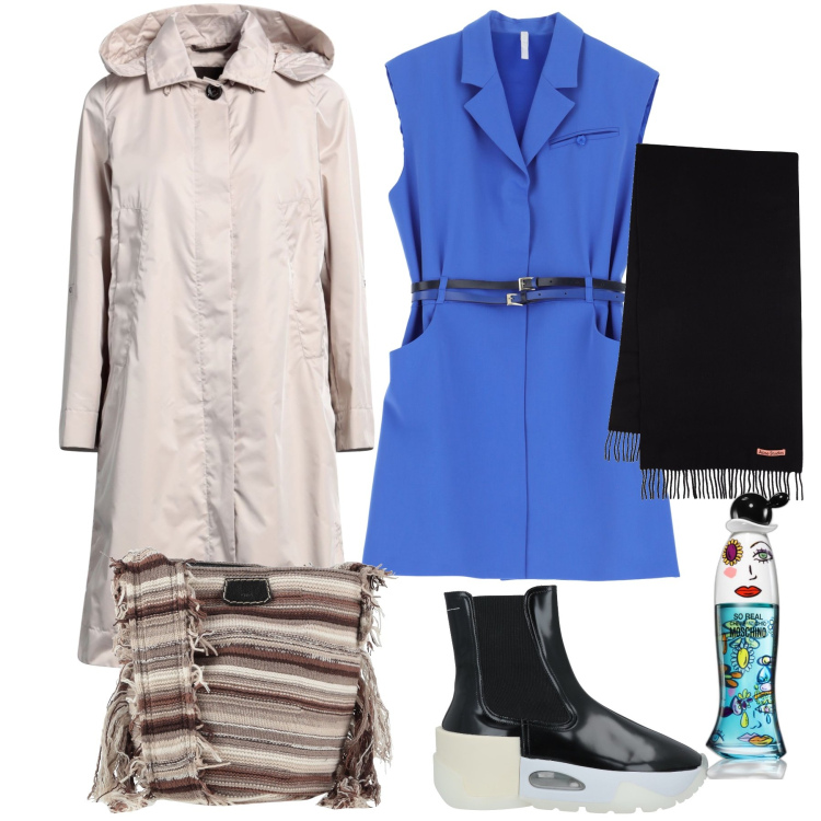 Outfit donna - Pioggerella di primavera. Stile Urban per Tutti i giorni. Abbinamento con trench, borse a tracolla, stivaletti, profumi, vestiti corti, sciarpe.
