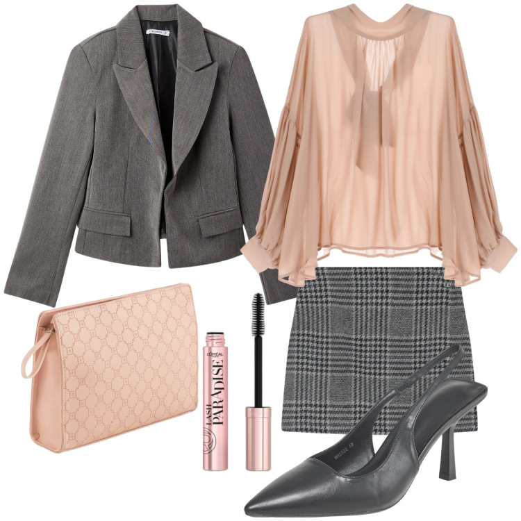 Outfit donna - Sheer Elegance - Trasparenze con stile. Stile Bon Ton per Serata fuori. Abbinamento con mascara, décolleté, blazer, camicie, minigonne, valigie.