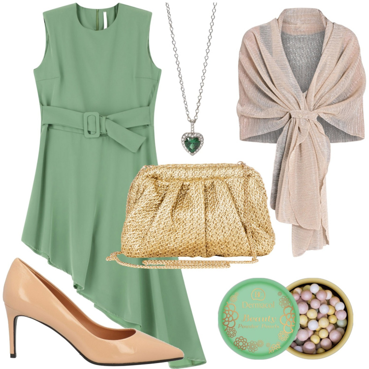 Outfit donna - Sheer Elegance - Trasparenze con stile. Stile Chic per Cerimonia. Abbinamento con décolleté, blush, ciondoli, stole, clutch, vestiti corti.