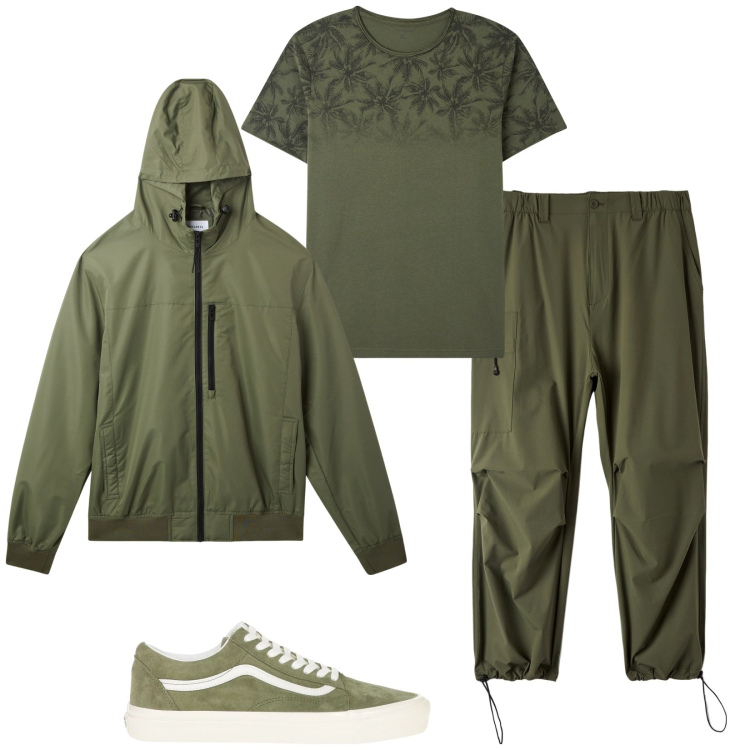 Outfit uomo - Solo verde. Stile Casual per Tutti i giorni. Abbinamento con sneakers, pantaloni, t-shirt, giacche.