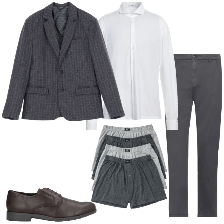 Outfit uomo - Perfetto. Stile Business/Elegante per Ufficio. Abbinamento con boxer, scarpe stringate, camicie, pantaloni, giacche.