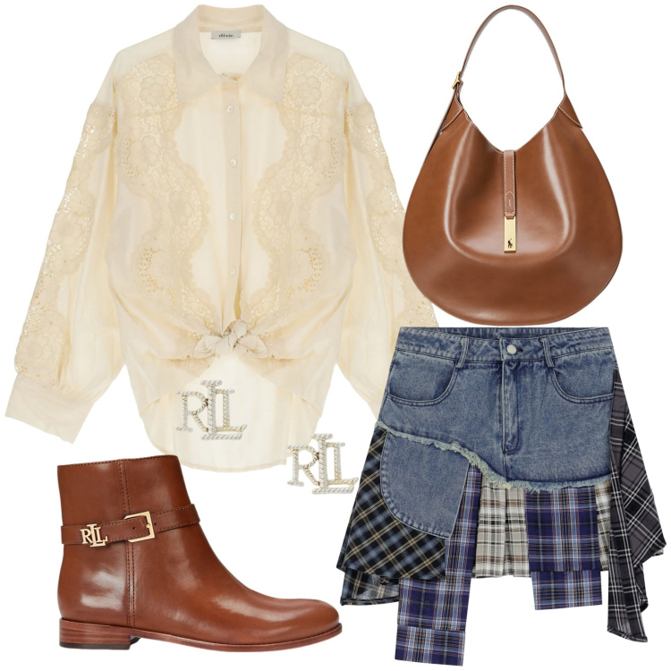 Outfit donna - Sheer Elegance - Trasparenze con stile. Stile Glamour per Tutti i giorni. Abbinamento con minigonne, camicie, orecchini, borse a spalla, stivaletti.