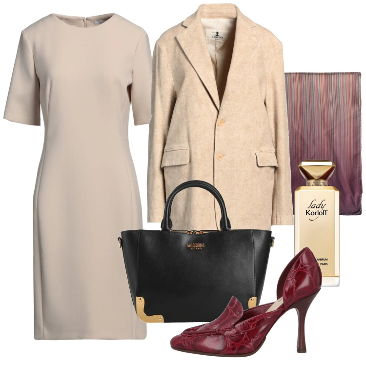 Outfit donna - Primavera con classe. Stile Chic per Tutti i giorni. Abbinamento con vestiti midi/longuette, décolleté, sciarpe, borse a mano, blazer, profumi.