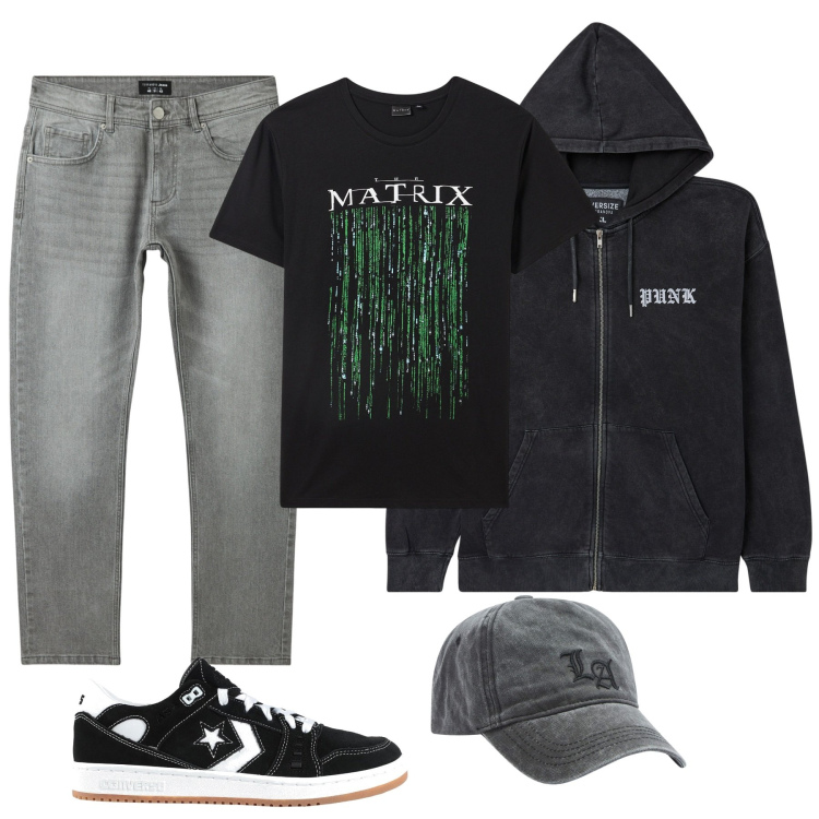 Outfit uomo - Urban un po\' nerd. Stile Urban per Tutti i giorni. Abbinamento con sneakers, t-shirt, cappelli, jeans, felpe con cappuccio.