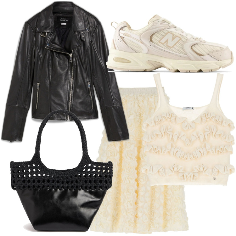 Outfit donna - La gonna a fiori in 3D. Stile Chic per Cerimonia. Abbinamento con blazer, gonne, sneakers, top, shopping bag.