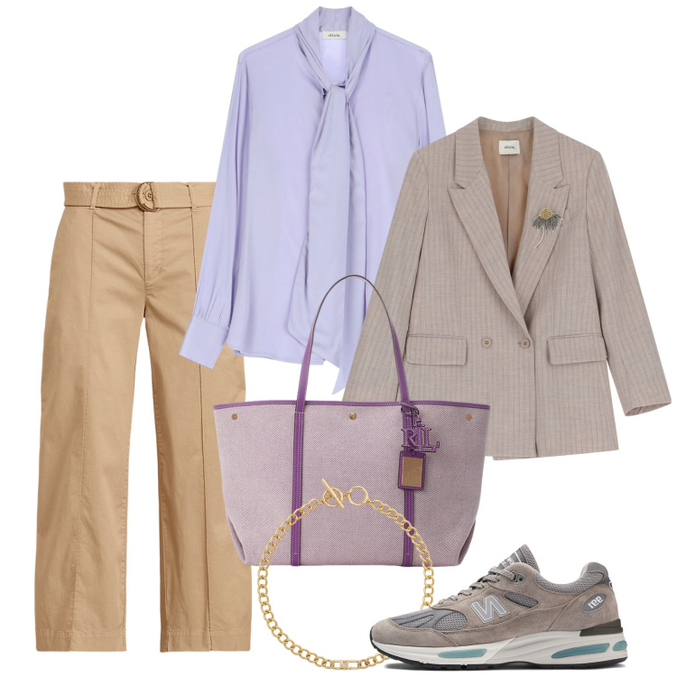 Outfit donna - Toni pastello in primavera - @marystyle. Stile Bon Ton per Tutti i giorni. Abbinamento con sneakers, blazer, camicie, pantaloni, borse tote, collane.