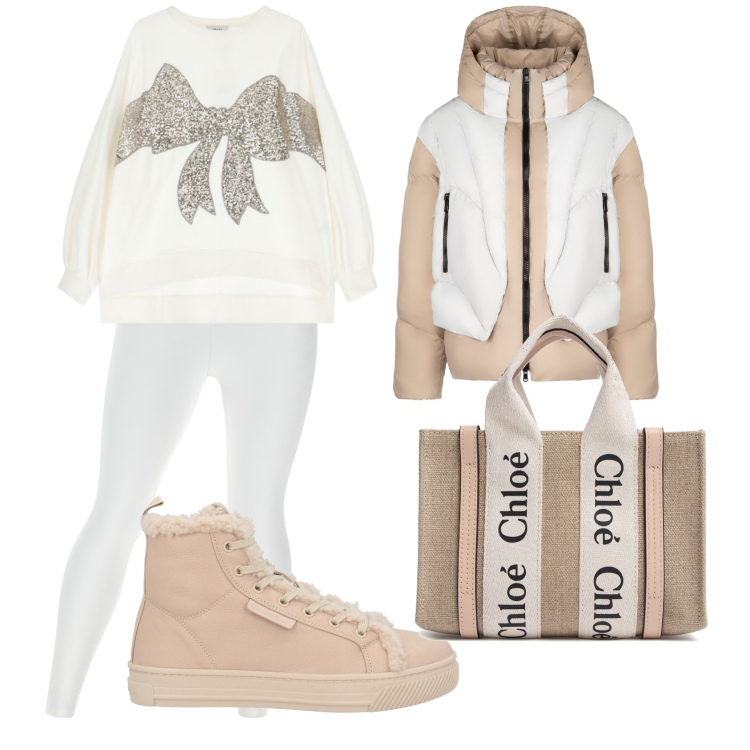 Outfit donna - Felpa con fiocco. Stile Casual chic per Tutti i giorni. Abbinamento con sneakers alte, pantaloni skinny, felpe, piumini, borse a mano.
