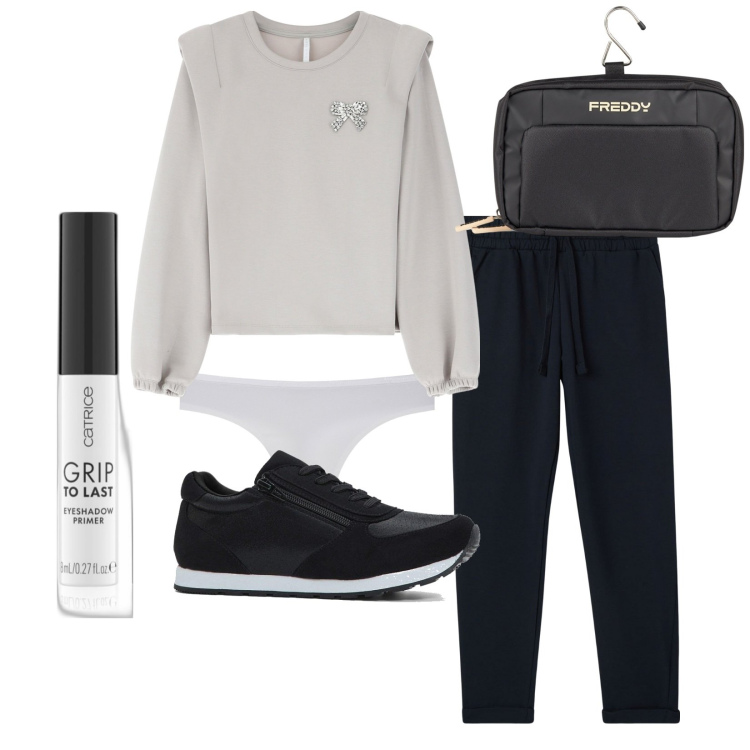 Outfit donna - Grip to last. Stile Casual per Tutti i giorni. Abbinamento con sneakers, primer, pantaloni, felpe, perizomi, valigie.