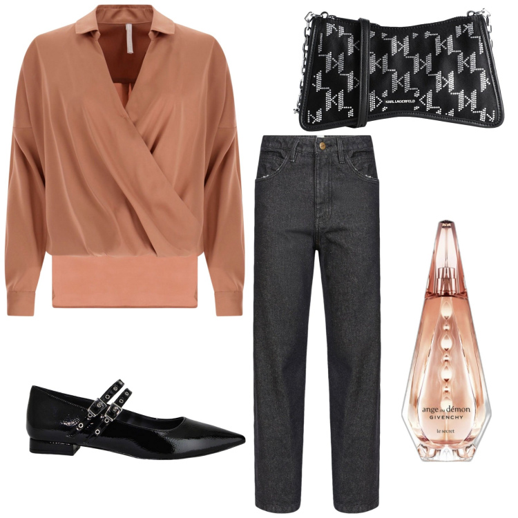 Outfit donna - Total look #2082418. Stile Basic per Tutti i giorni. Abbinamento con borse a tracolla, profumi, bluse, ballerine, pantaloni.