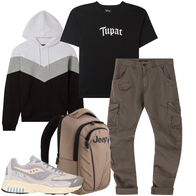 Outfit uomo - La felpa multicolor. Stile Casual per Tutti i giorni. Abbinamento con sneakers, t-shirt, felpe con cappuccio, pantaloni cargo, borse sportive.