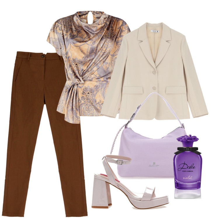 Outfit donna - Bluse fluide e romantiche - Focus Donna. Stile Bon Ton per Tutti i giorni. Abbinamento con profumi, bluse, blazer, pantaloni skinny, sandali col tacco, borse a tracolla.