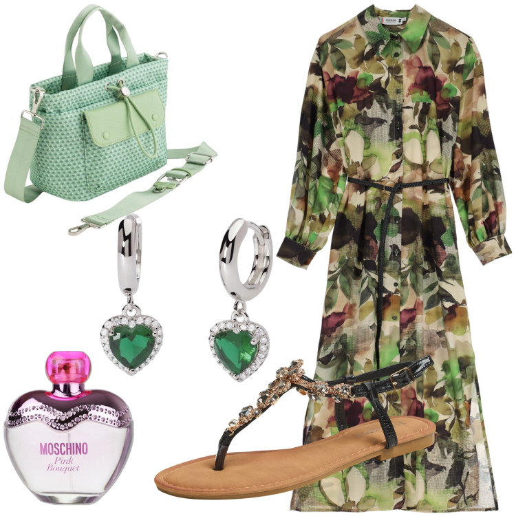 Outfit donna - Un tocco di bho. Abbinamento con profumi, sandali gioiello, orecchini, vestiti lunghi, borse a mano.