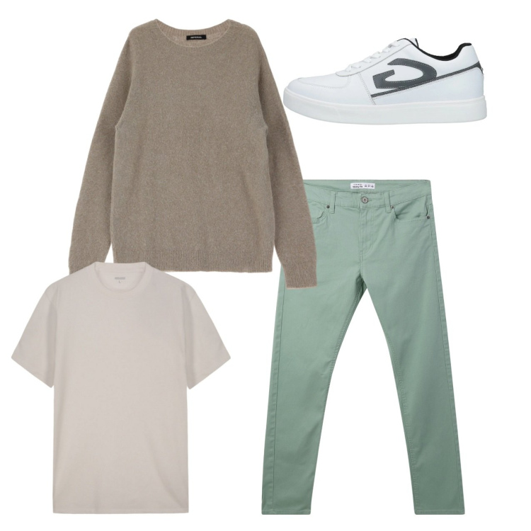 Outfit uomo - City. Stile Casual per Tutti i giorni. Abbinamento con sneakers, pantaloni skinny, maglieria, t-shirt.