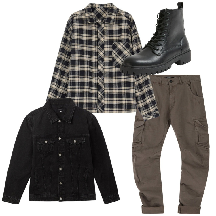 Outfit uomo - City. Stile Urban per Tutti i giorni. Abbinamento con giacche, anfibi, pantaloni cargo, camicie.