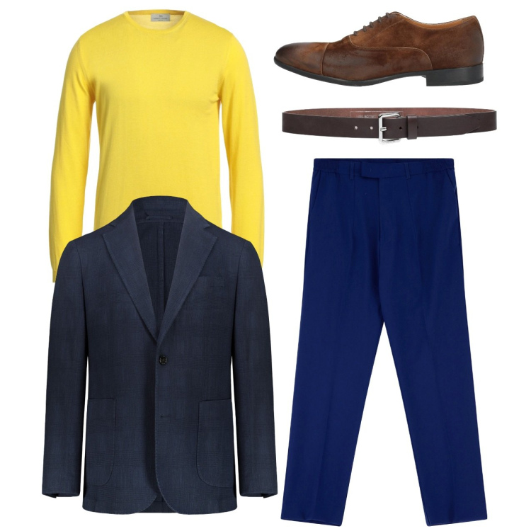 Outfit uomo - Elegante city. Stile Casual per Tutti i giorni. Abbinamento con cinture, scarpe stringate, pullovers, pantaloni, giacche.